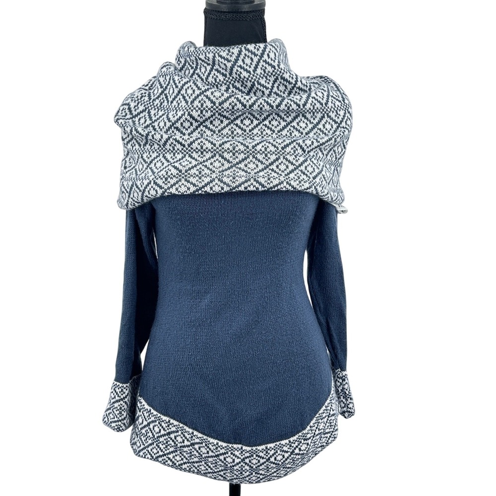 Alpaperu Alpaca Sweater Women S Quiet Luxury Fair Isle Cowl Neck Shawl Peru Blue